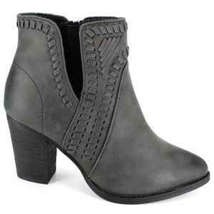 NEW ZIGI SOHO Gray Detail Stitching Pointed Toe Stacked Heel Zip-Up Boots